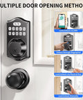Keypad Deadbolt Front Door Lock With AI Fingerprint Unlock In 0.3 Seconds And 100 Fingerprints 100 Passcodes Quick 15 Minute DIY Install No Drilling Required Auto Lock Weatherproof Keyless Entry Smart Electronic Door Lock With Handle Set For Families showing multiple unlocking methods