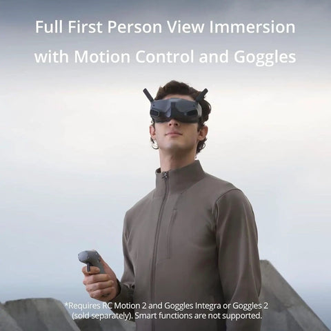 Person using FPV goggles and motion controller with Mavic 3 Pro Cine Drone Dope Triple Camera Hasselblad 4 By 3 Sensor.