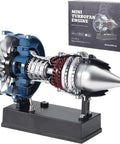 All Metal Turbofan Engine Model Kit That Actually Runs With Transparent Cover 1 To 20 Scale 170 Parts on display stand
