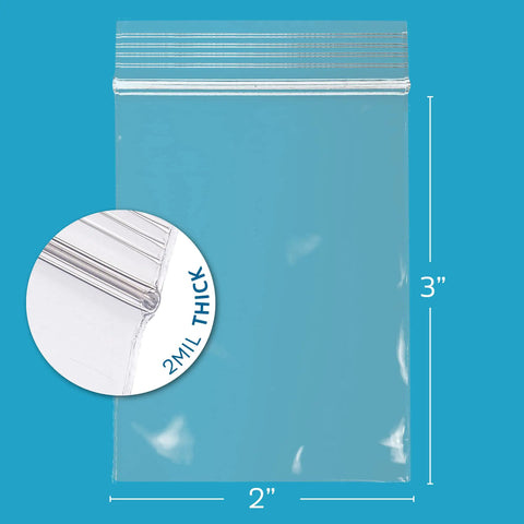 Bulk 1000 Count Clear Zip Bags 2x3 Inches, 2 Mil Thick, Reclosable Zip Top Baggies For Travel, Storage, Packaging And Shipping, Waterproof Dustproof Poly Bags With Easy Open Close