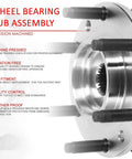 Close-up of factory style front wheel bearing hub assembly showing precision machined design and bolts on steel hub.