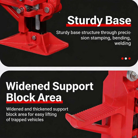 Sturdy base and widened support of Beefy 3 Ton Ratcheting Farm Jack With 33 To 60 Inch Lift Range For Tractors Trucks SUVs.