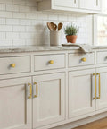 White kitchen cabinets with 10 Pack Vibrant Brushed Brass Cabinet Pulls 5 Inch 128mm Solid Heavy Duty Drawer Handles installed