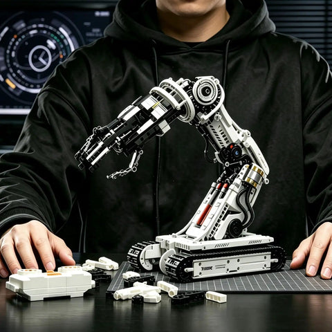 Rad Robotic Arm Building Kit With App And Remote Control For Kids Ages 8 To 12 Technic Style Engineering Toy Coding And STEM Play Realistic Mechanical Arm For Hands On Tech Learning, black and white track base, remote included