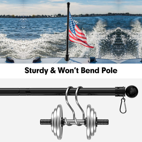 Flag Pole Kit For House Exterior With 5 Foot Heavy Duty Steel Pole And 3 By 5 Embroidered USA Flag, No Fuss Easy Install