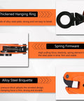 Front view of YATOINTO plate lifting clamp: orange steel clamp with black jaw and lifting ring.