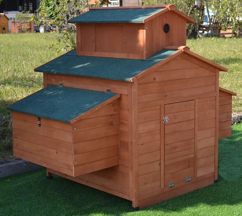 Deluxe Large Wood Chicken Coop For Backyard Hen House Fits 6 Large Or 10 Bantam Chickens With 6 Nesting Boxes Ramp Access Solid Fir Construction Easy Assembly Durable Outdoor Poultry Home, side view on grass