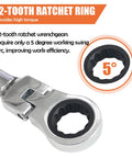 Close-up of 72-tooth ratchet in 8 Piece Flex Head Ratcheting Wrench Set With 8 To 19 Millimeter Metric Chrome Vanadium Steel Wrenches