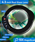 10X Magnifying Lamp With Light And Stand For Reading Crafts Jewelry Sewing, close view of circuit board under 4.3 inch lens