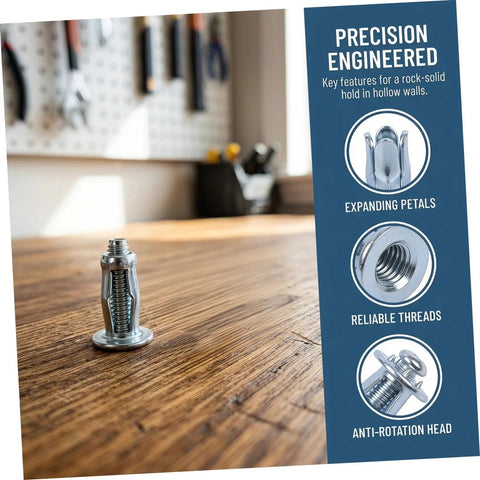 Petal Jack Nuts Expansion Kit 35pcs M4 M5 M6 For Hollow Wall And Plasterboard Easy Install Metal Petal Nuts For Home Repairs And DIY Projects Quick Secure Fit, metal expansion fastener on wood