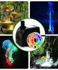 160GPH Submersible Fountain Pump With Auto Color Changing LED Light And Three Point Three Feet Tubing for outdoor setups