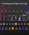 Wireless Tattoo Kit For Beginners All In One Rotary Pen Machine With 2 Batteries And Charger 20 Ink Cups 30ml Black Ink 7 Color Inks, set of color inks