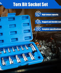13 Piece Torx Socket Set T8 To T60 With One Quarter Inch Three Eighth Inch And One Half Inch Drives S2 Steel And CRV Construction