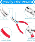 Beading And Jewelry Making Tools Kit 6 Piece Set With Needle Nose Pliers Round Nose Pliers Bent Nose Pliers Wire Cutters Crimping Pliers And End Nippers For DIY Beads Craft Projects And Pro Jewelry Making, red handle, hard steel