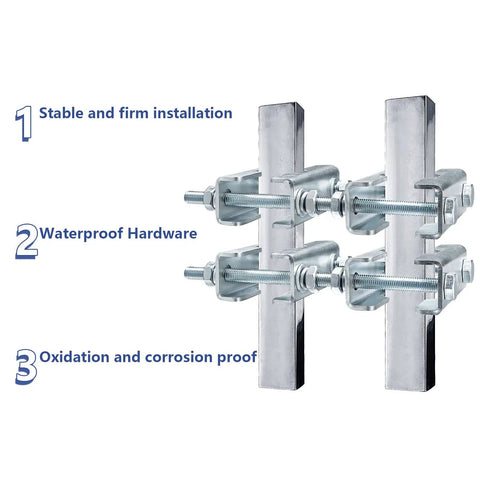 Two Sets Beefy Mast-To-Mast Clamp Bracket Kit With V Jaw Blocks For 1 To 2.5 Inch OD Poles Heavy Duty Mounting Hardware For Ham TV Antennas Security Cameras Weather Stations galvanized steel clamps