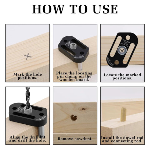 Top Notch Pro Grade Dowel Jig Kit instructions with centering design for straight holes, woodworking guide steps visible