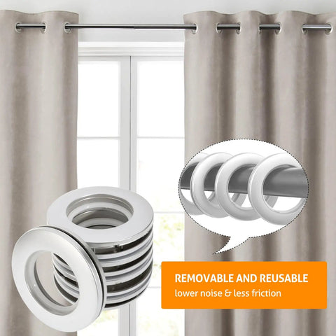 50 Pack Curtain Grommets 40mm Inner Diameter Plastic Silver Drapery Rings For Shower Curtains And Rods Up To 35mm Durable ABS