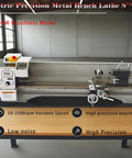 Jaryannix 8 Inch By 32 Inch Mini Metal Lathe With Brushless Motor And Digital Display offers simple controls on a wooden workbench.