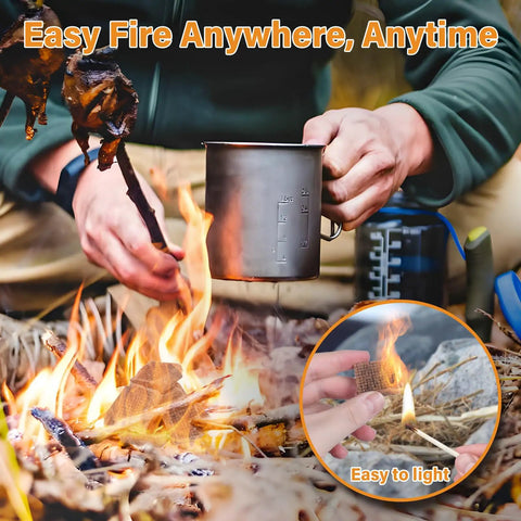 Camping scene using 64 Mini Square Natural Pine Fire Starters For BBQ And Campfire, Quick Easy Charcoal Chimney Starter For Grill