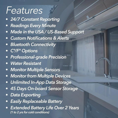 No Fuss Smart Temperature And Humidity Monitor With App Alerts Water Resistant Sensor For RV Fridge Freezer Or Home Use Plug And Play Setup Real Time Readouts Heat Index And Humidity Trends. Feature list in kitchen interior
