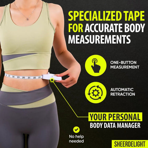 Person using Slim Accurate Retractable Body Measuring Tape 2 Pack with Inch and Centimeter Dual Scale Portable Durable One Click Readings