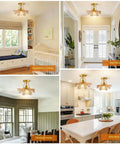 Modern Brass Pendant Light With Glass Pineapple Shade Industrial Ceiling Fixture For Bedroom Living Room Dining Kitchen E26 110V shown in various rooms
