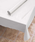 Plastic Roll Table Cover For Parties And Events Clear Protective Film Protects Surfaces From Spills And Drops Cut To Fit Any Table Length Party Ready Quick Cleanup For Gatherings, white plastic roll on table
