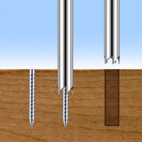 3 Piece One Quarter Inch Screw Extractor Set For Removing Broken Or Stripped Screws DIY Friendly Handyman Projects Pro Grade Steel Construction Kit Included, showing extractors and screws partially embedded in wood.