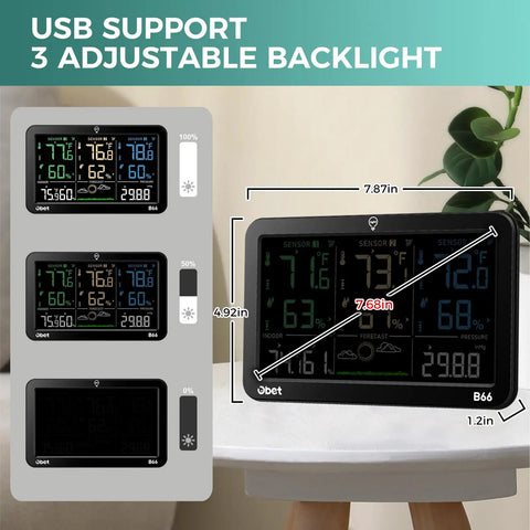Weather Station With 3 Wireless Indoor Outdoor Sensors Color LCD Display Digital Thermometer And Humidity Monitor