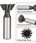 NACX 10mm x 60° HSS dovetail end mill, high-speed steel cutter, front/side/bottom views