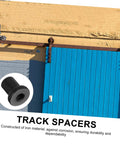 Blue sliding door with 4 Piece Sliding Barn Door Track Spacers Replacement Carbon Steel Connector Hardware Kit shown inset.