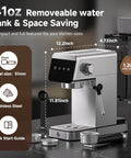 Espresso Coffee Machine With 20 Bar Pressure, LED Touch Screen, Compact Design For Home And Office, 41oz Water Tank