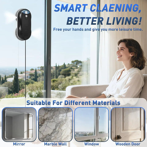 Window Cleaning Robot No Sweat With Dual Spray 3200 Pa Suction AI Path Planning And Edge Detection Remote Control in use