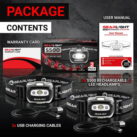 USB Rechargeable Headlamp Flashlight For Runners Camping And Outdoor Adventures With Bright LED Beams Black 2 Pack set