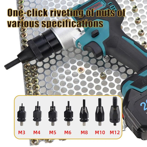 Heavy Duty Cordless Rivet Nut Gun With 5200mAh Dual Batteries for easy one-click rivet insertion of M3-M12 nuts.