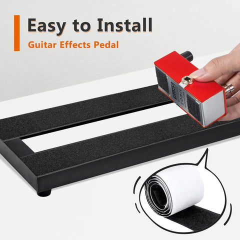 Ultra Portable Mini Guitar Pedal Board Kit With Aluminum Alloy Black Finish showing adhesive hook side tape installation