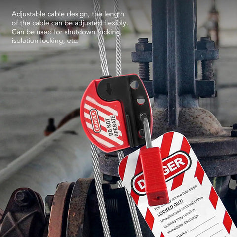 Tagout Cable Lockout Device with Multi Hole Design for Industrial Safety 1.8m Long 6mm PVC Cable on machinery