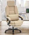 500lbs Capacity Big And Tall Office Chair With Lumbar Support PU Leather Heavy Duty Reclining Chair With Foot Rest Wide Cushions And High Back For Comfort Beige in office setting