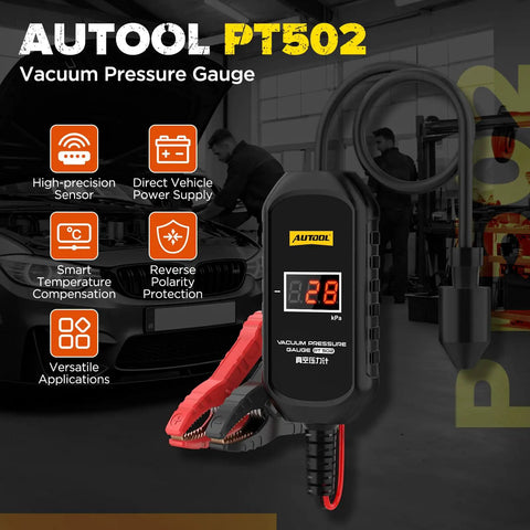 Digital Vacuum Pressure Gauge For Cars With Temperature Compensation And 12V Power Automotive Vacuum Leak Tester in garage