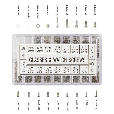 Micro Eyeglass And Sunglass Repair Screws Kit With Nuts, Stainless Steel Tiny Screws Assortment For Spectacles And Watches, Includes Mini Screwdriver