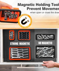 Collapsible Magnetic Parts Tray Set With 3 Foldable Silicone Tool Trays holding metal parts in a drawer