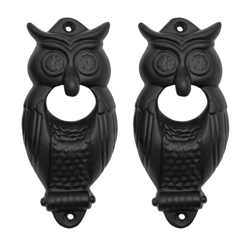 Solid Rockin Cast Iron Wall Mounted Bottle Opener Set Of Two Rustic Owl Design heavy duty cap grabbers in black finish