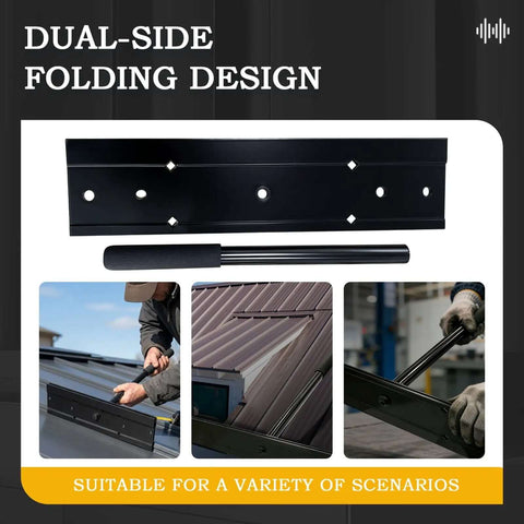 15.25 Inch Dual Side Hand Metal Bender With 1 Inch And 3/8 Inch Depth Slots shown with multiple usage scenarios