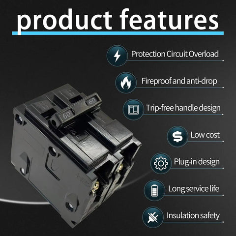 Heavy Duty 60 Amp Double Pole Circuit Breaker Featuring Top Shelf Rock Solid 10Ka Tripping Action And Slick Thermal Magnetic Safety Tech.