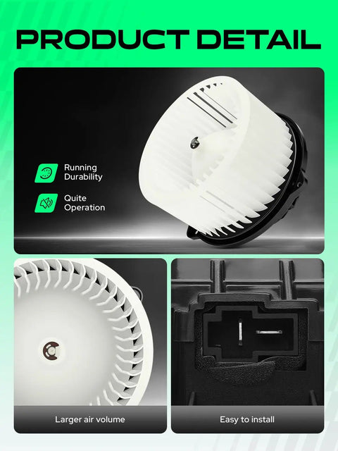 Straight Fire Top Shelf Front Ac Heater Blower Motor Replacement For Hyundai Kia Azera Elantra Sonata Cadenza Forte Durable Quick Install Cabin Airflow Fix product details highlighting durability, larger air volume, and installation ease.