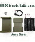 Top Shelf Tr Usdx Transceiver Battery Case Kit In Old Army Green For Amateur Radio Gear laid out with screws and wires.