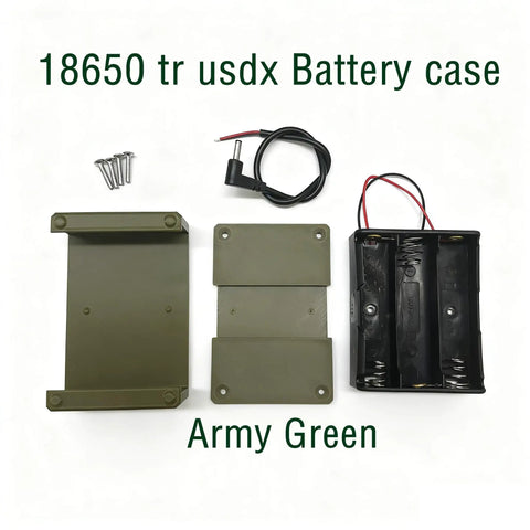 Top Shelf Tr Usdx Transceiver Battery Case Kit In Old Army Green For Amateur Radio Gear laid out with screws and wires.