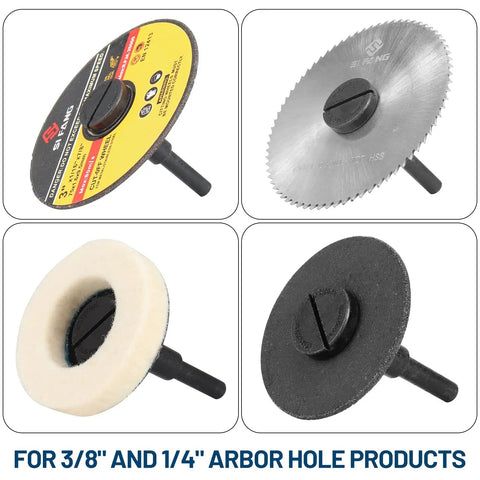 4 Pack Grinding Wheel Adapter Mandrels, 1/4 Inch And 3/8 Inch Thread Heads, various cutting wheels for versatile applications.