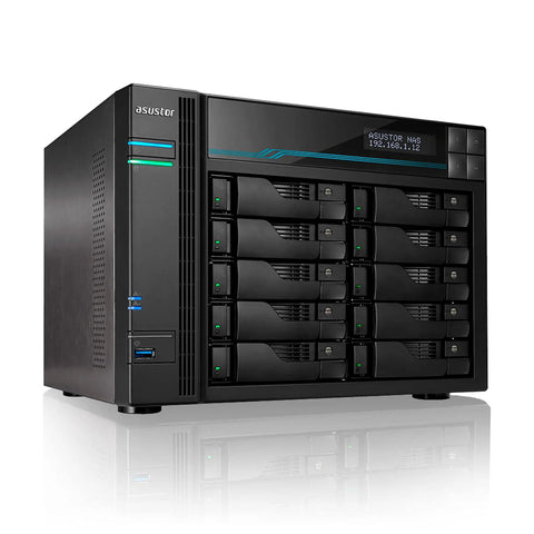 Front view of Powerhouse 10 Bay Network Attached Storage With 2.1GHz Quad Core, dual 10GbE ports, diskless for heavy backups.