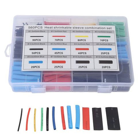 Zerodis Heat Shrink Tube Kit With 560 Pieces Cross Linked Polyolefin Electrical Wiring Tubing, Flame Retardant Insulation, Thick Wall Protection For DIY Home Wire Repair And Splicing Bundling. Plastic box with 560 heat shrink tubes, assorted sizes and colors